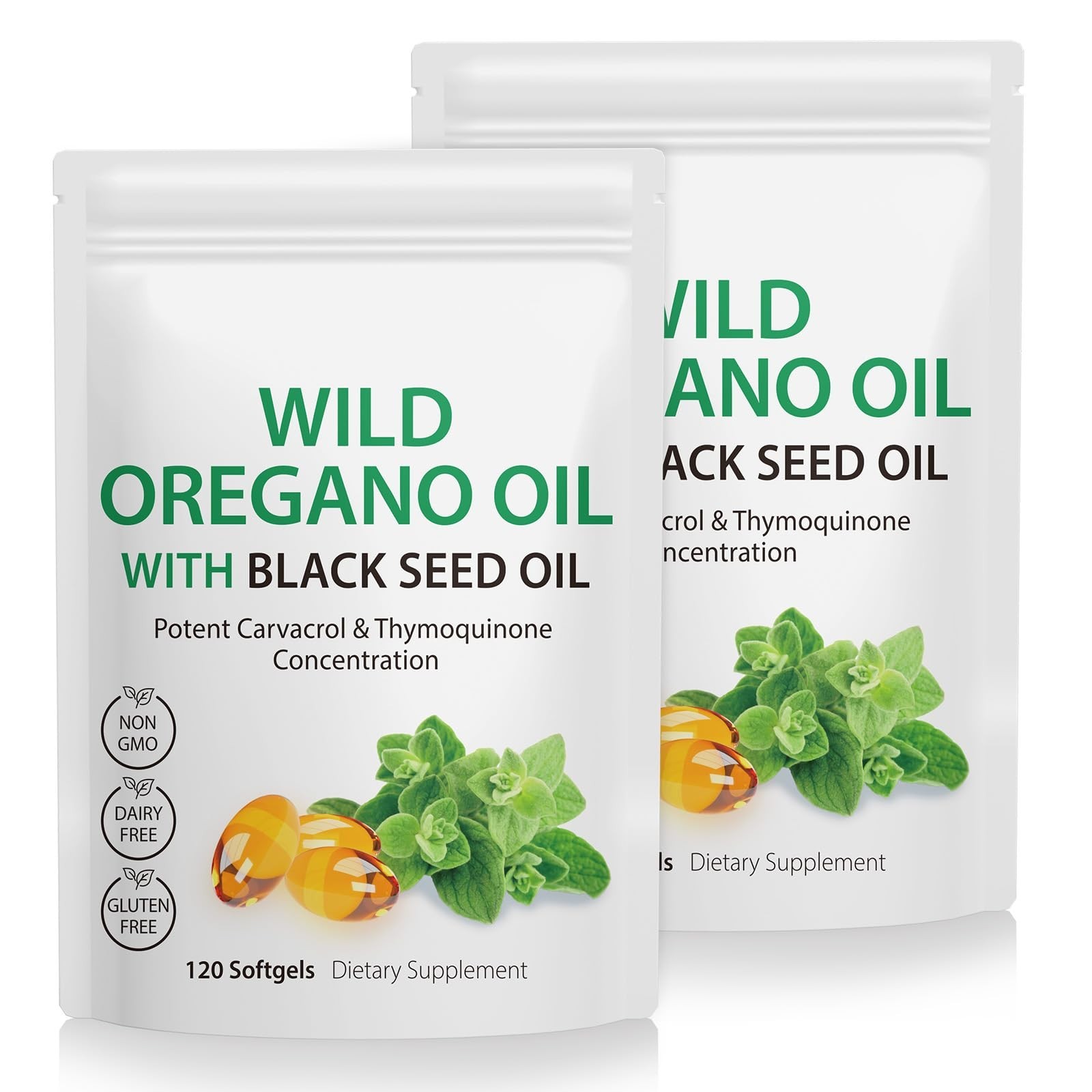 Organic Oil of Oregano & Black Seed Oil Capsules 6000mg – Antioxidant, Gluten Fr