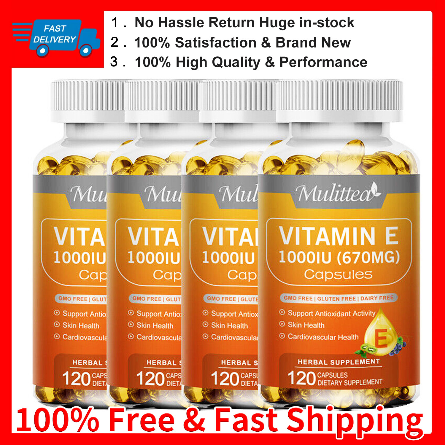 Vitamin E 1000IU 670MG Capsules(d-Alpha Tocopherol),Support Antioxidant & Immune