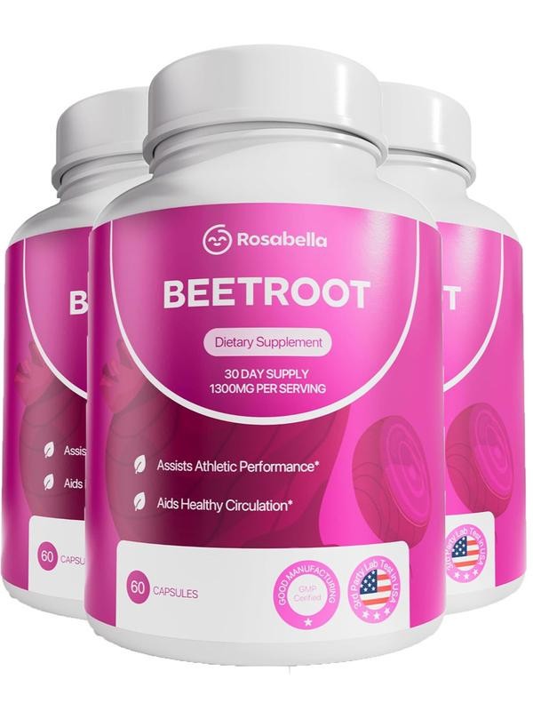 4 Pack of Rosabella Organic Beetroot Capsules (1300mg) for Blood Flow & Heart He