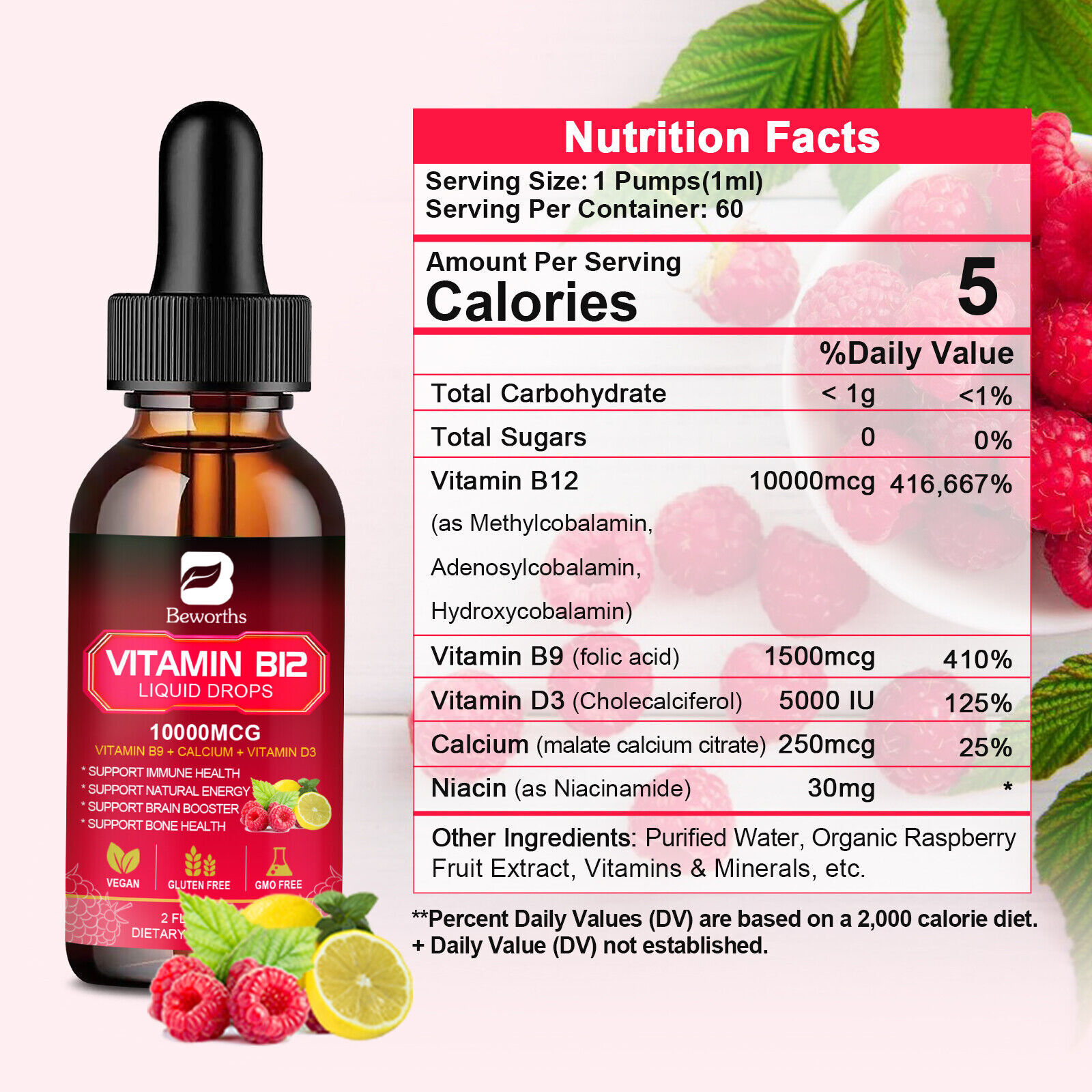 (4Pack)Vitamin B12 Supplement Liquid Drops Extra Strength Suport Immunity Energy