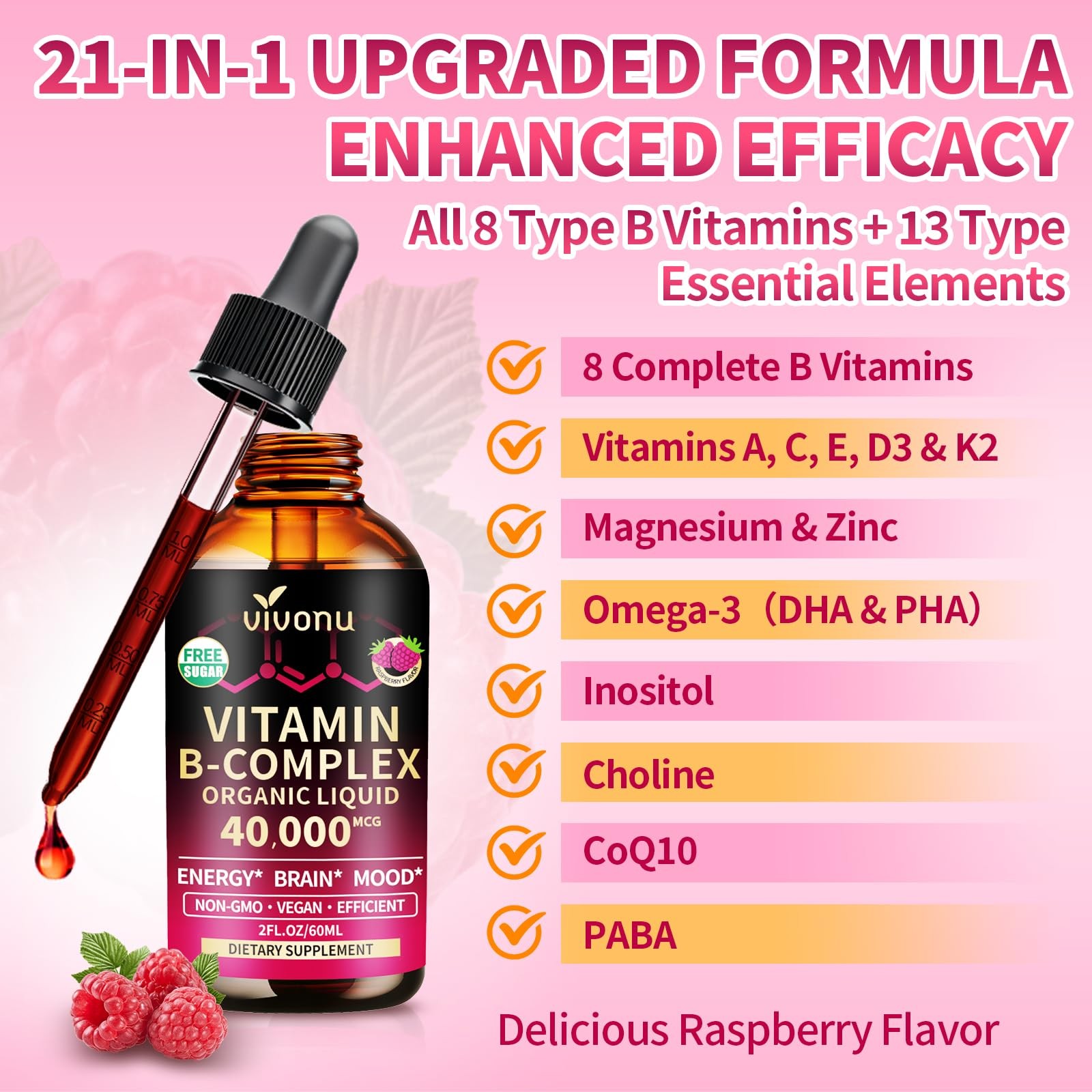 VivoNu Vitamin B Complex Liquid 30 Fl Oz (Pack of 1), 2 1)