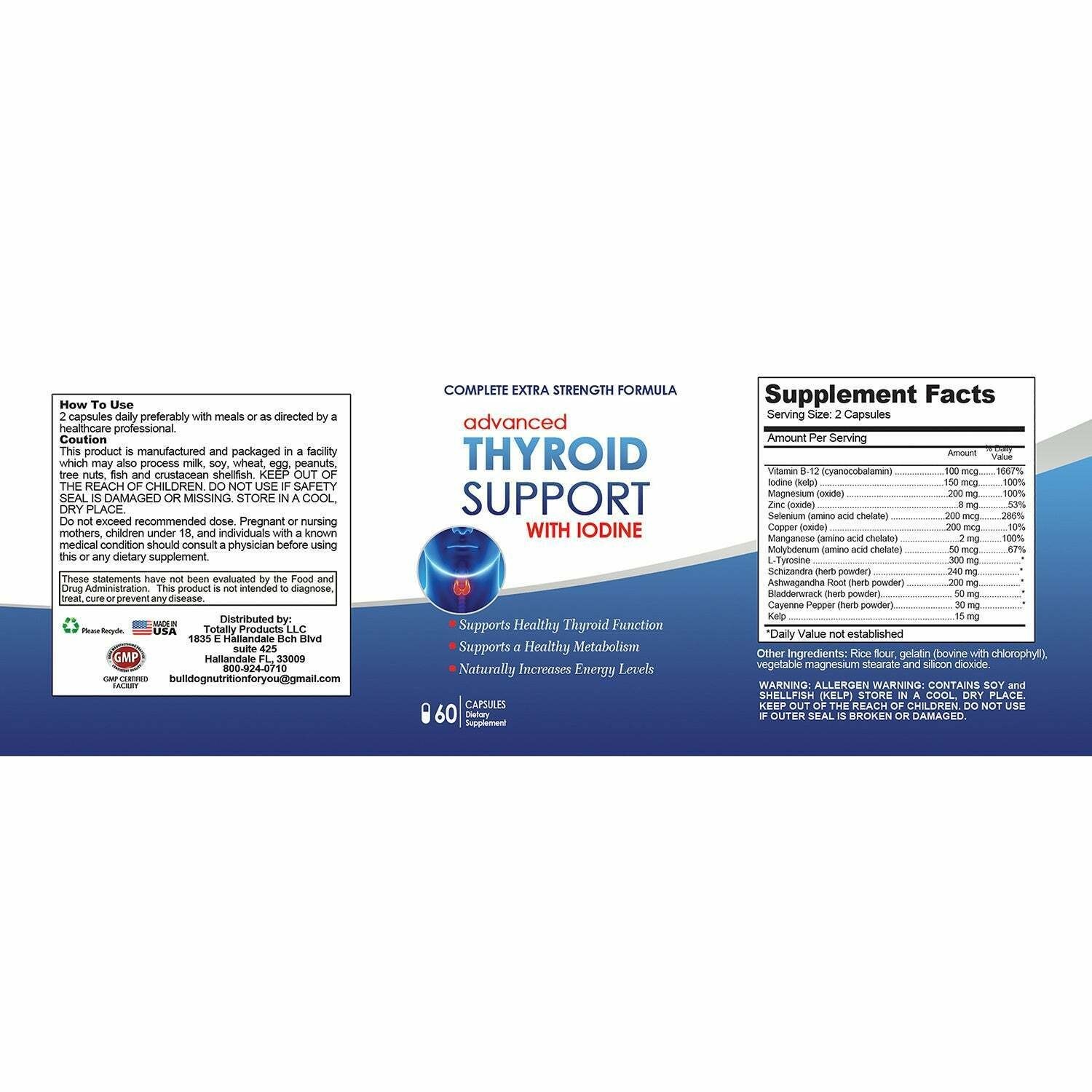 Advanced Thyroid Support Supplement with Iodine Dietary 60 Caps Free Shipping