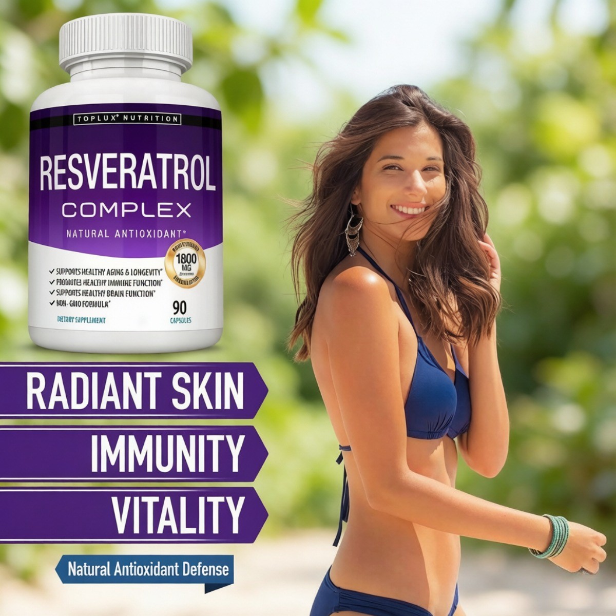 Toplux 1800mg Resveratrol Complex Antioxidant Anti-Aging Immune Support 90 Caps