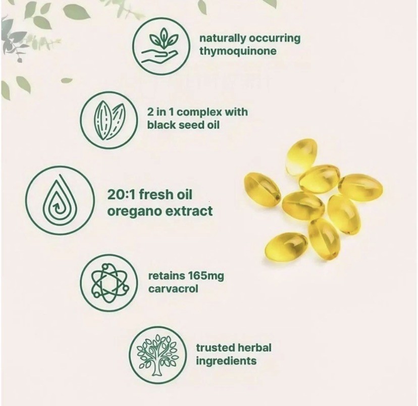 2 in 1 Oil of Oregano & Black Seed Softgels Count,Immune Support,with Carvacrol
