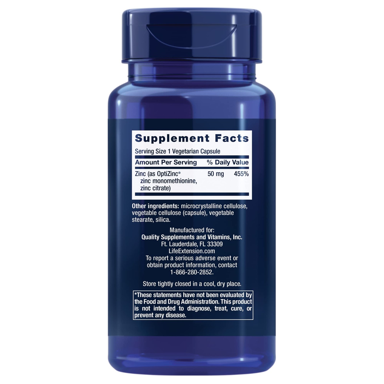 Life Extension Zinc Caps, zinc 50 mg, 90 Count (Pack of 1), Off White