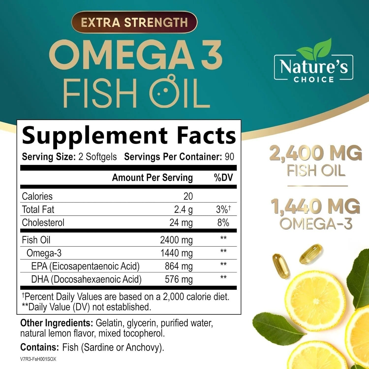 Triple Strength Omega 3 Fish Oil Supplement 2400 mg – EPA & DHA Fish Oil Omega 3