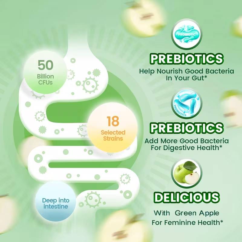 Vaginal Probiotics for Women, Feminine Balance pH Gummies 60ct/1bag Green Apple