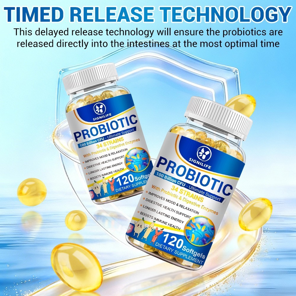 Probiotics Digestive Enzymes 100 Billion CFU Potency Immune Health 120 Capsules