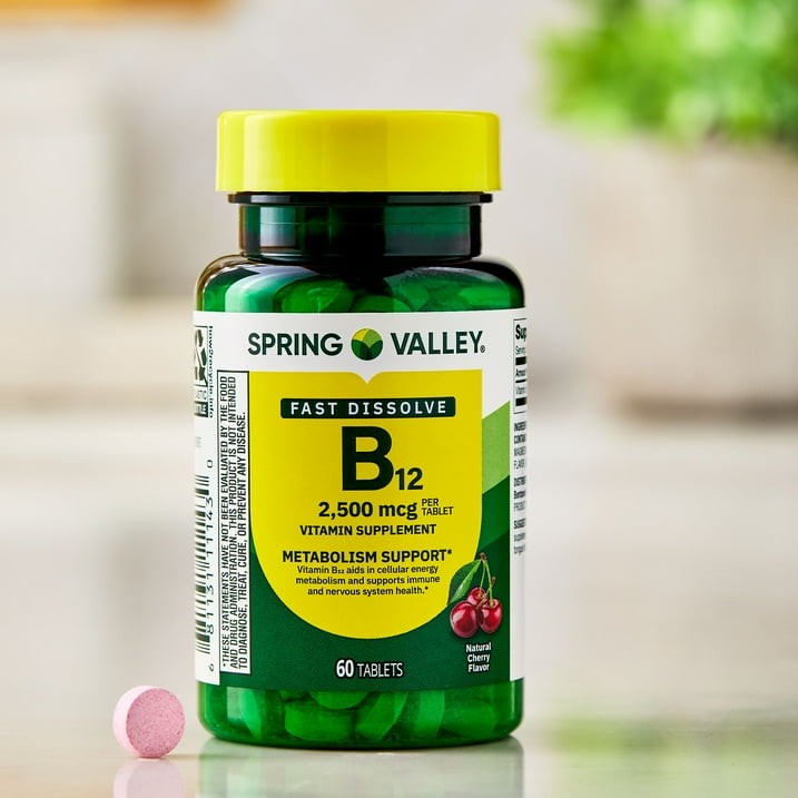 Spring Valley Vitamin B12 2500mcg Quick Dissolve Cherry Tablets, 60 Count
