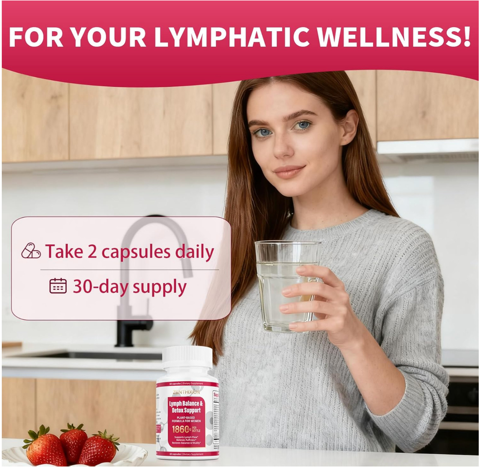 Lymphatic Drainage Supplement 1860mg Dandelion Burdock Turmeric 60 Capsules