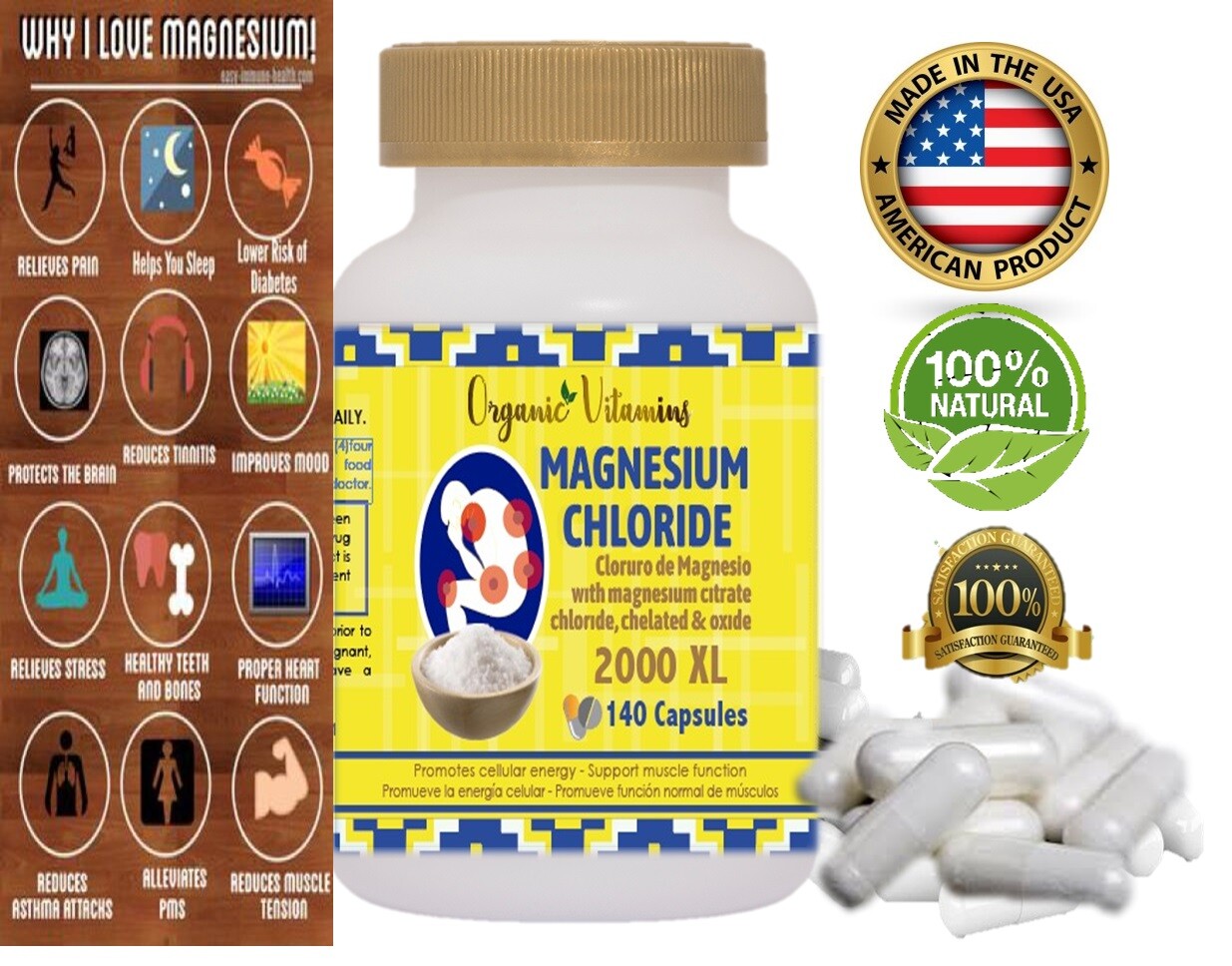 Magnesium Citrate 140 capsules chelated 2000 mg high potency Magnesio
