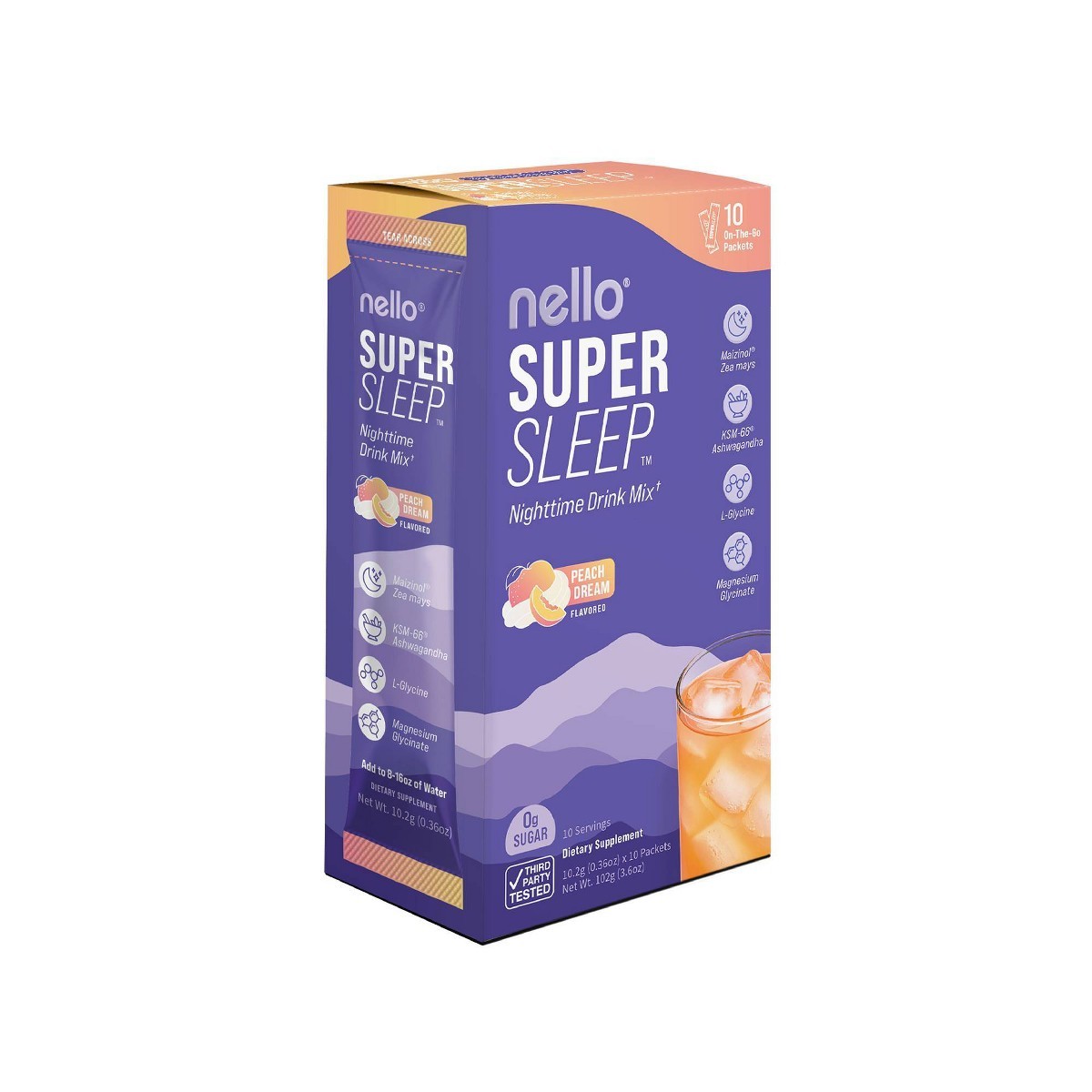Nello Supersleep Drink Mix Supplement Powder – Peach Dream – 10ct