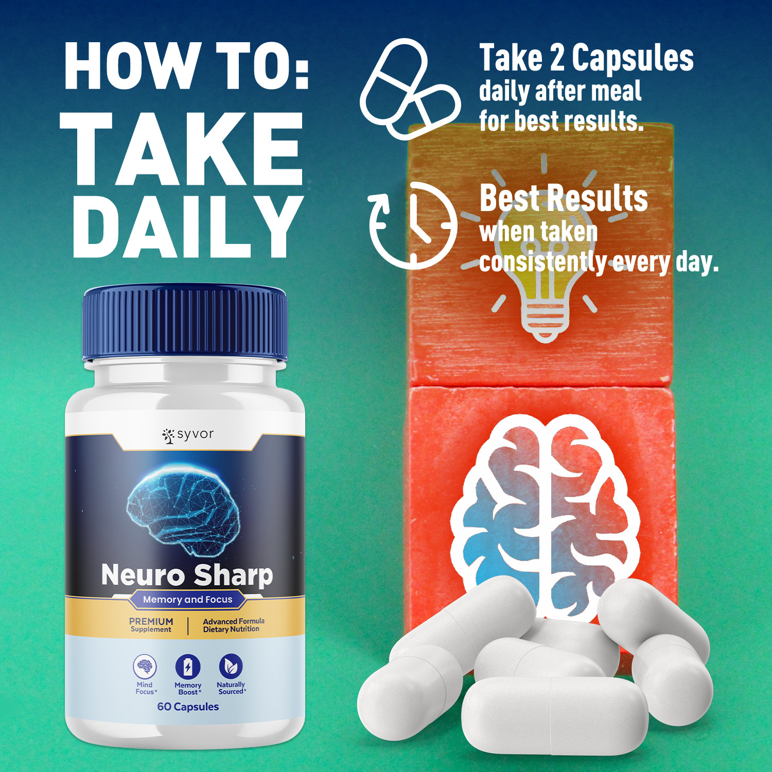 (3 Pack) Neuro Sharp Nootropic All Natural Formula Brain Supplement 180 Capsules