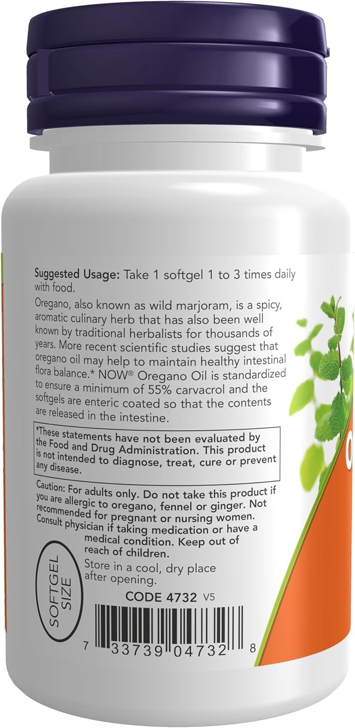 NOW Foods Oregano Oil Softgels 90s – Enteric Coated Digest Support Ginger Fennel