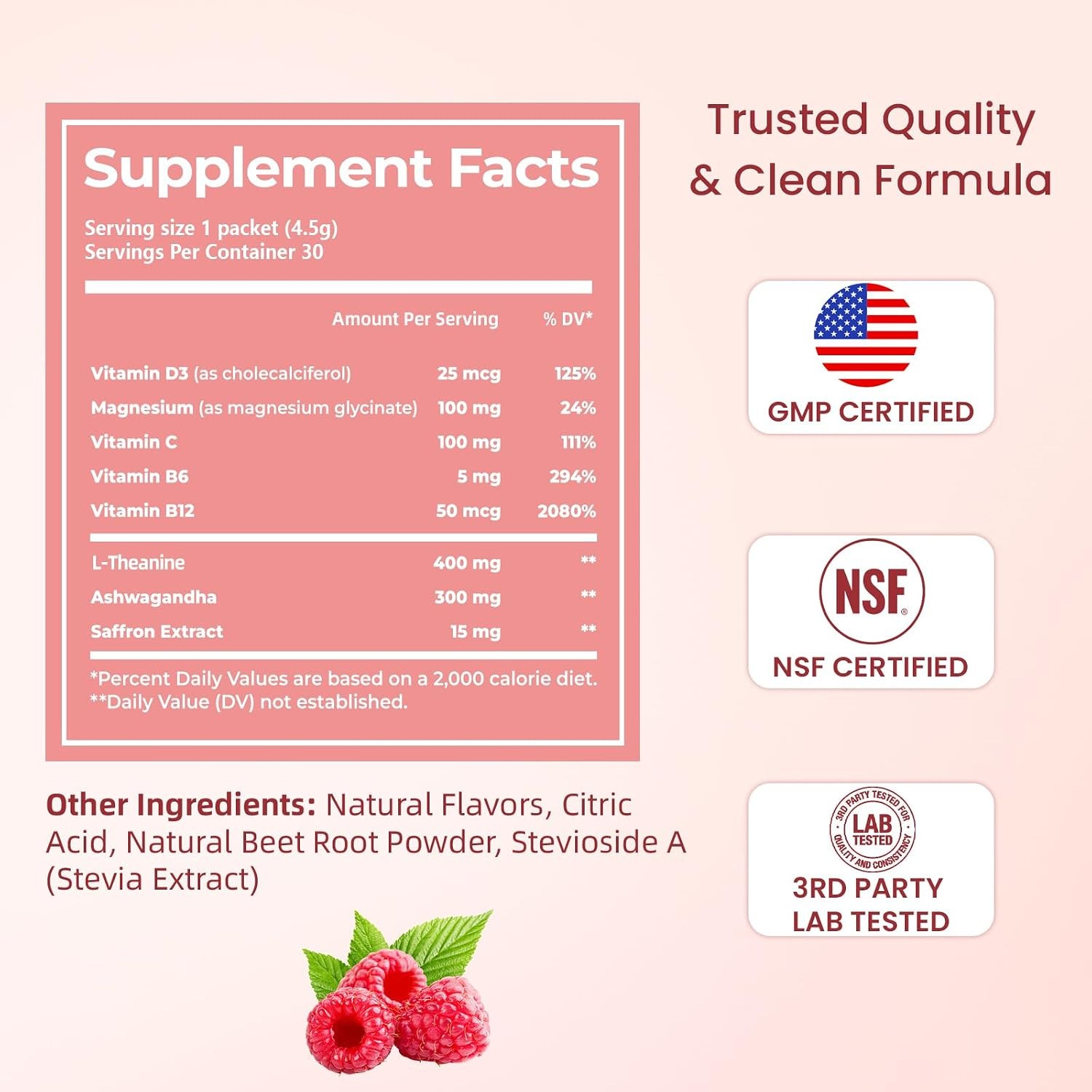 Calm Rest Magnesium & L Theanine Powder Drink Mix, raspberry Lemonade 15 count