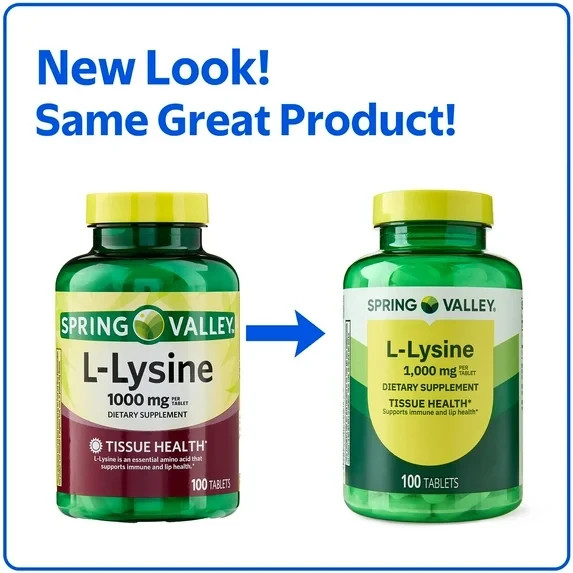 Spring Valley L-Lysine Amino Acid Supplements, 1000 mg, 100 Count