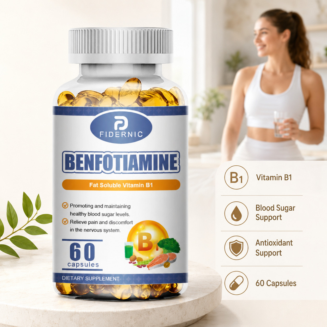 Benfotiamine 60 Capsules Fat Soluble Vitamin B1 Supplement