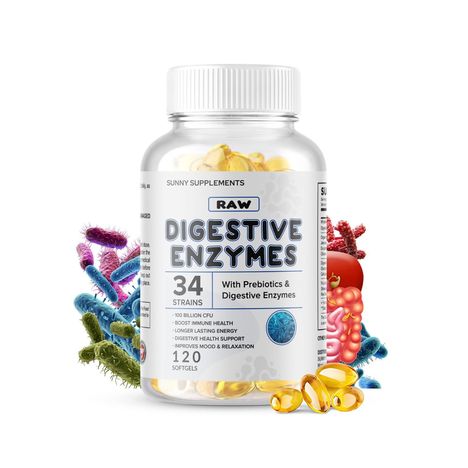 3 x Digestive Enzymes Prebiotic & Probiotics Gas Constipation & Bloating Relief