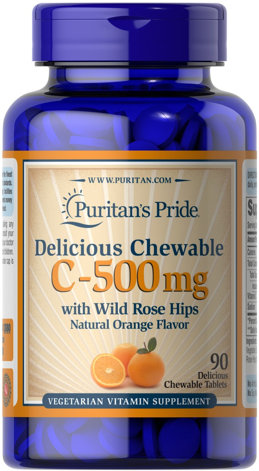 Puritan’s Pride Chewable Vitamin C-500 mg with Rose Hips – 90 Chewables
