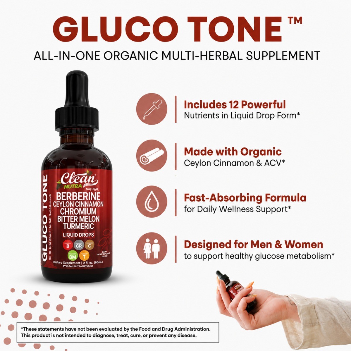 Gluco Tone™ Liquid Drops – Berberine, Cinnamon, Chromium & Turmeric Blend