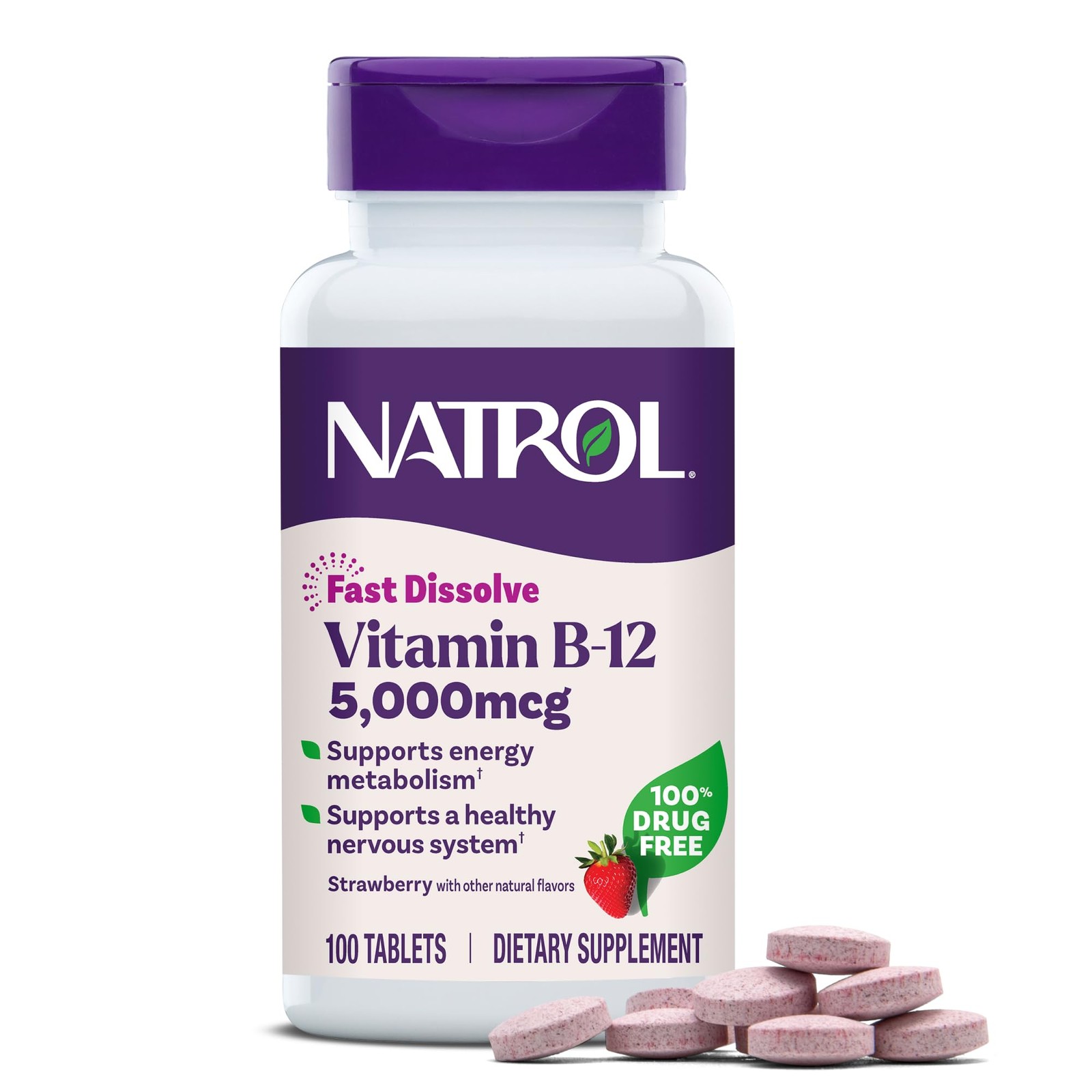 Natrol Vitamin B12 5000 mcg Fast Dissolve B12 Supplement, 100 Tablets | Supports