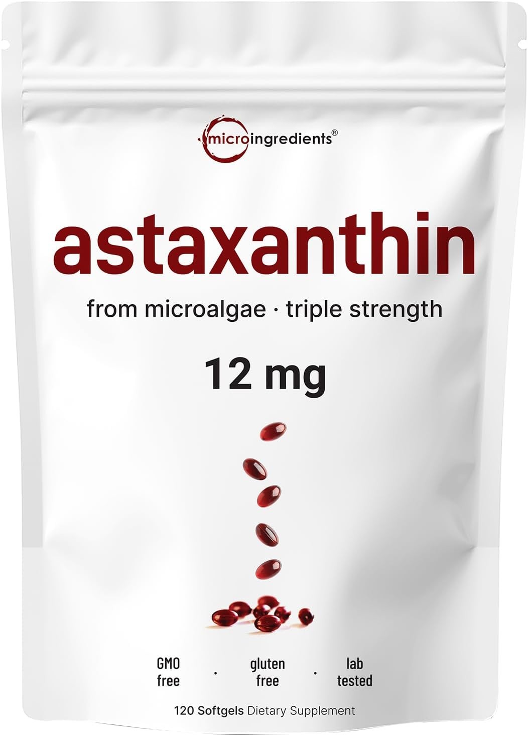 Micro Ingredients Astaxanthin 12mg Triple Strength 120 Softgels Antioxidant