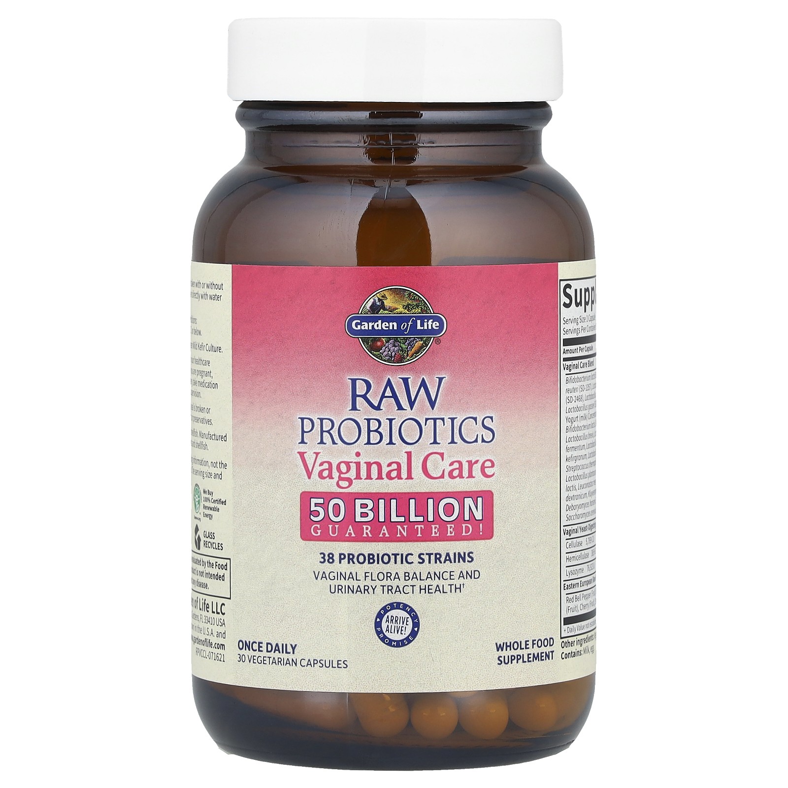 Garden of Life RAW Probiotics Vaginal Care 30 Veggie Caps Gluten-Free, No