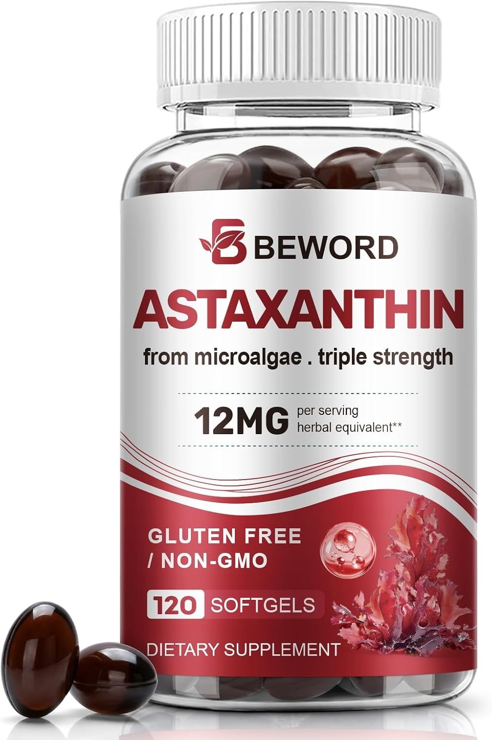BEWORD Astaxanthin 12mg with MCT Oil ~ 60 Softgels ~ 2-Month Supply