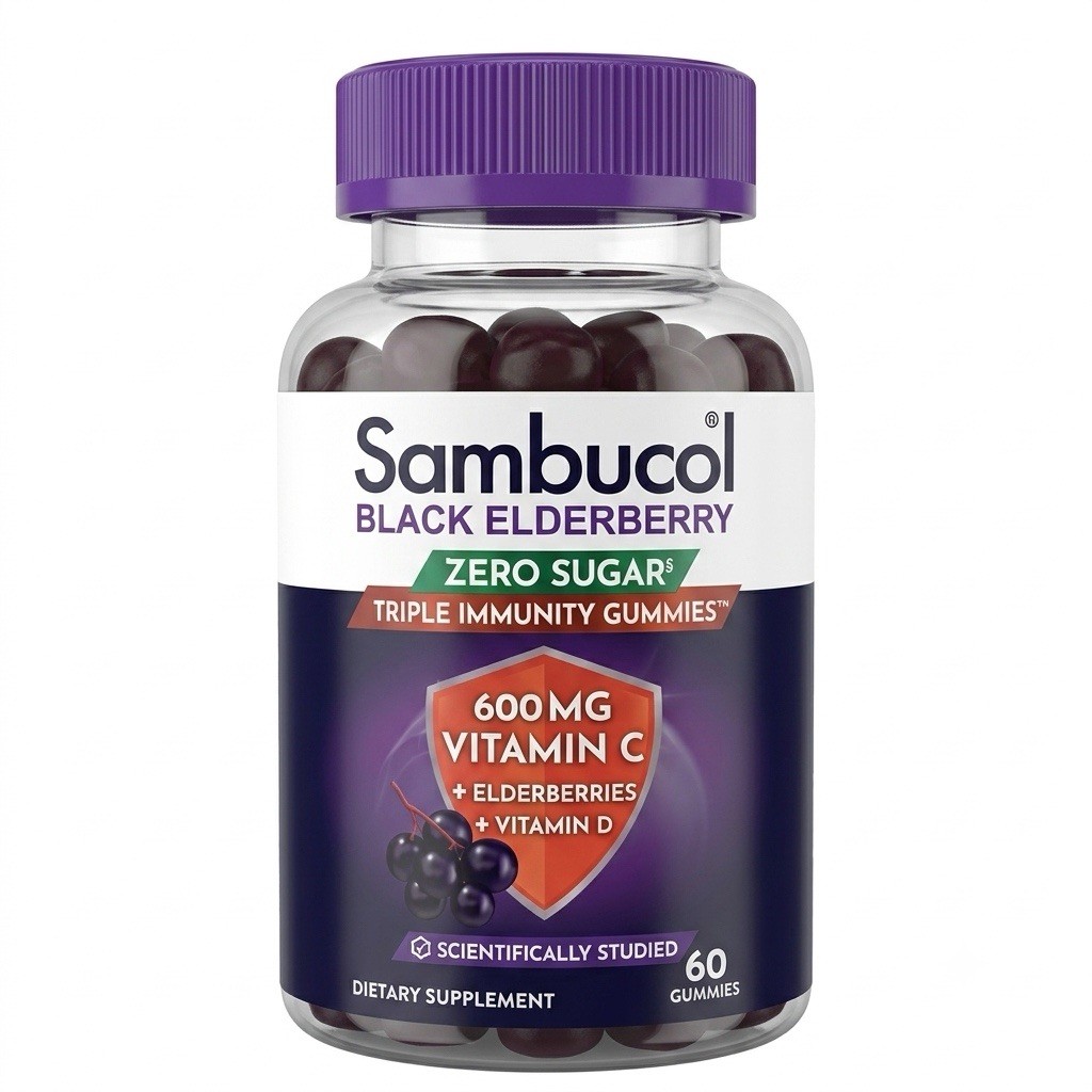 3x Sambucol Black Elderberry Zero Sugar 600mg Vitamin C Immunity 60ct 180 Total