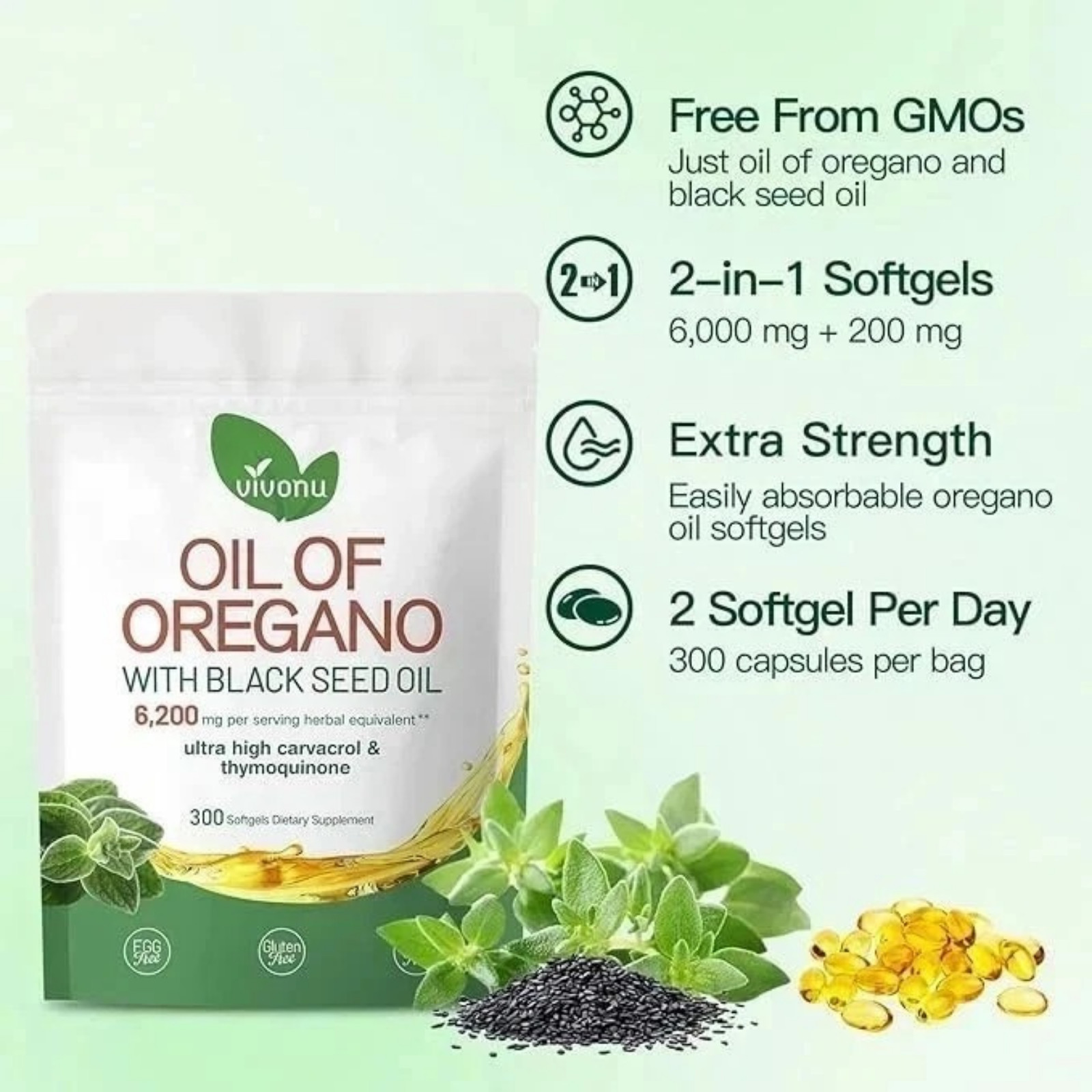 Oil w/ of Black Softgels Oregano – 300 Potency Seed 6000mg – High Count New