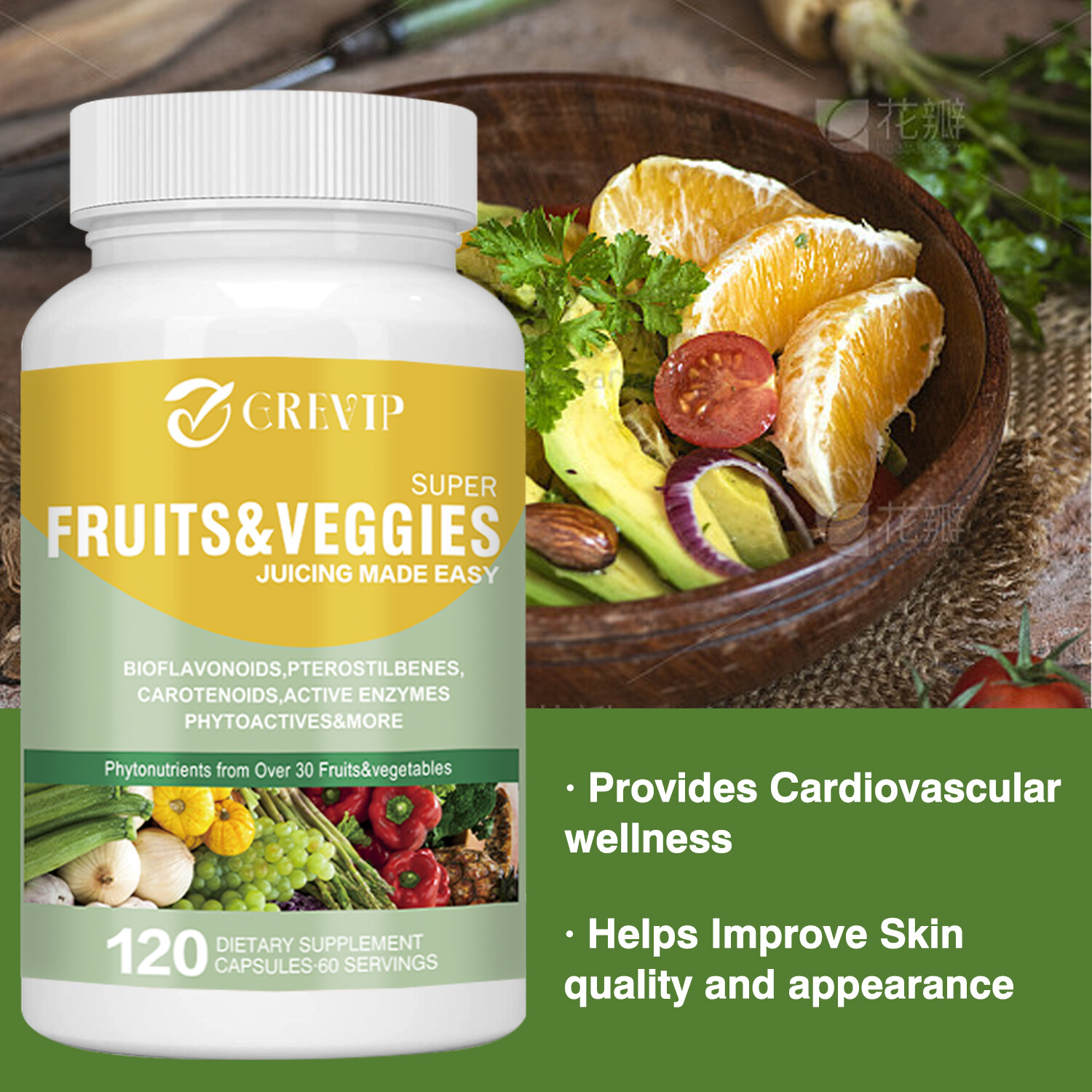 120pcs Fruits & Veggies – Organic Super Greens, Promote Energy, Digestive Health