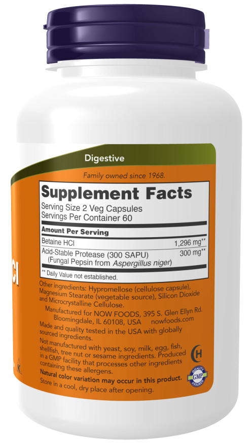 NOW Foods BETAINE HCL Pepsin 120 Cap hydrochloride hci digestive enzyme 07/26EXP