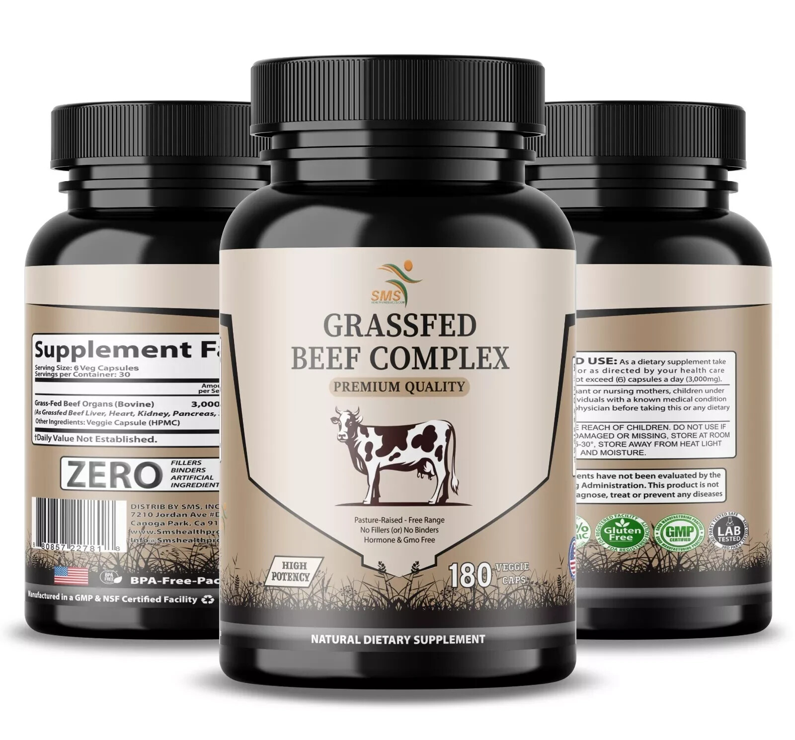 Desiccated Beef Organ Complex, Certified 100% Grass Fed Undefatted 180 Capsules
