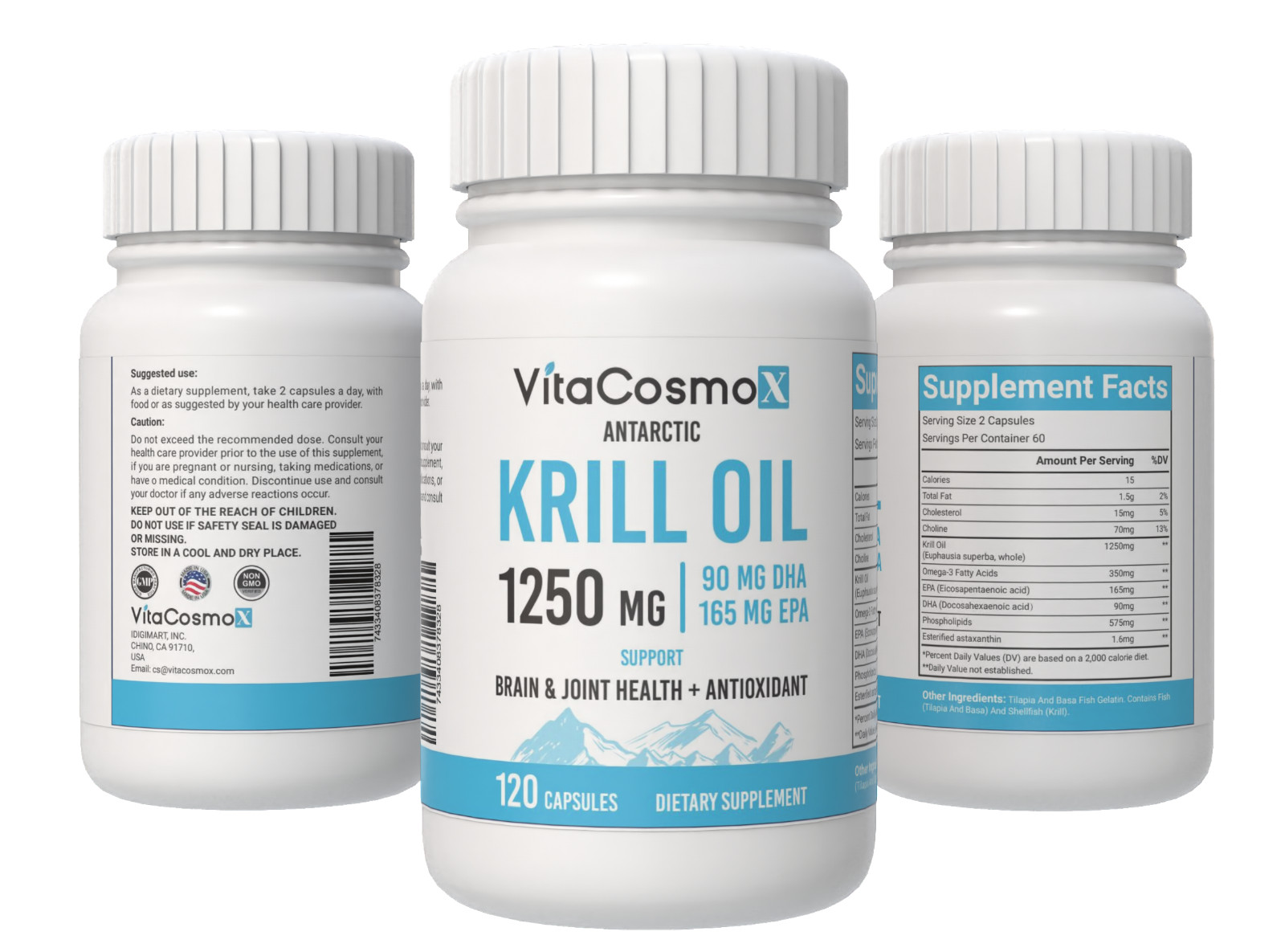 Antarctic Krill Oil 1250mg with Omega-3s EPA, DHA and Astaxanthin 120 Capules