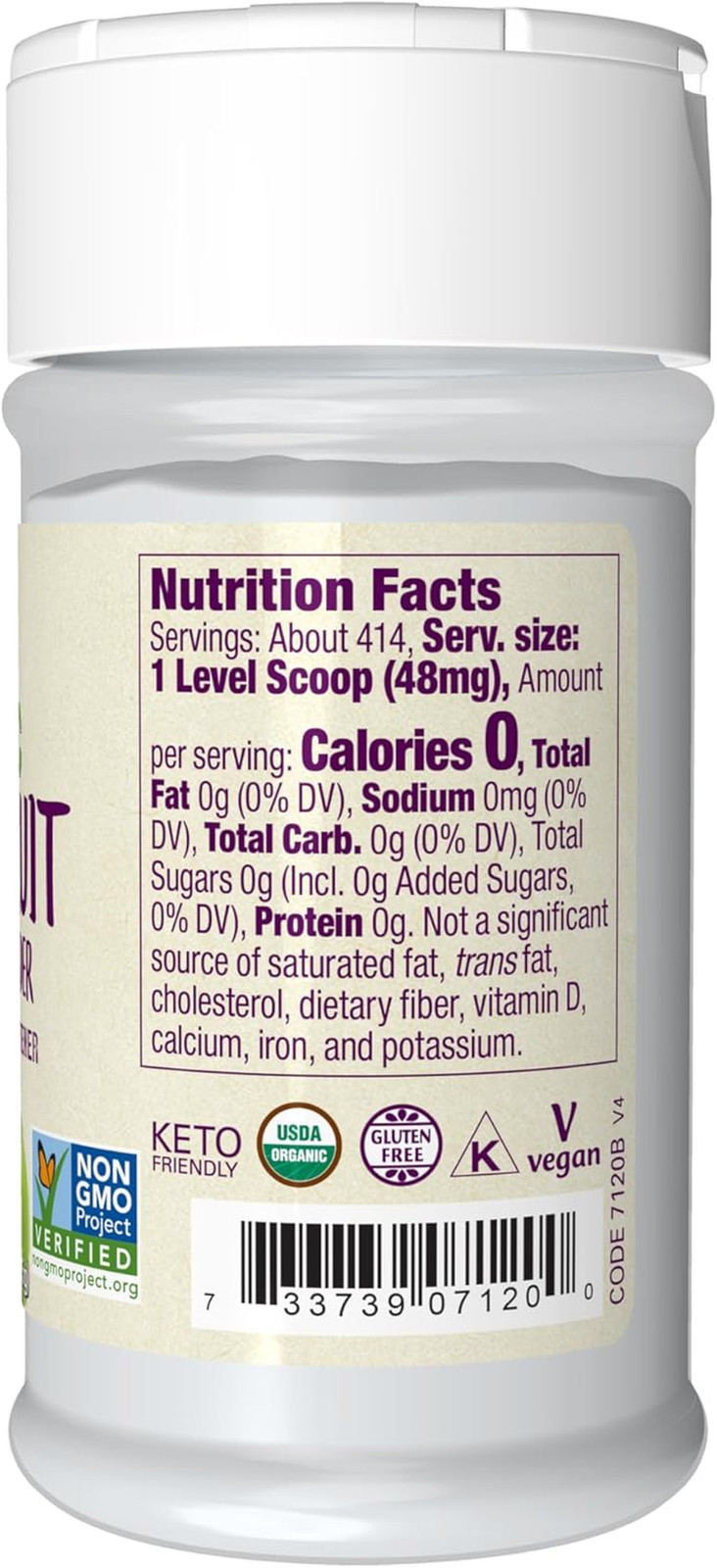 , Certified Organic Monk Fruit Extract Powder, Zero Calorie Sweetener, Large Bot