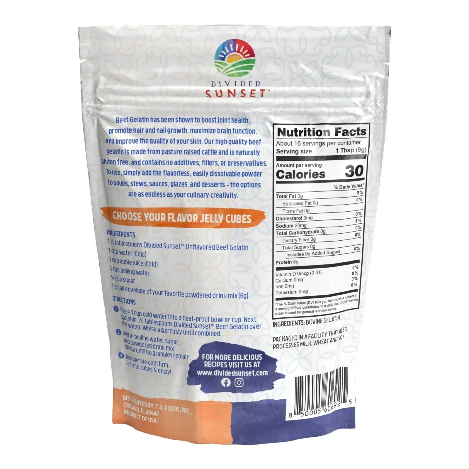 Divided Sunset, Unflavored Beef Gelatin Powder, 5 oz (142 g) Free Shipping