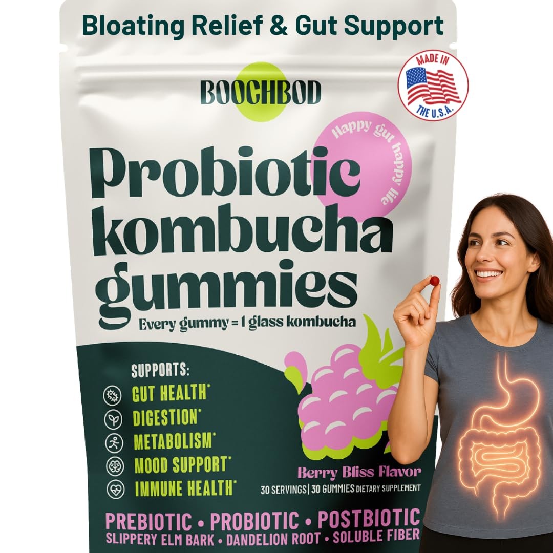BoochBod – Probiotic Kombucha Gummy – Prebiotics, Probiotics, Postbiotics, Fiber