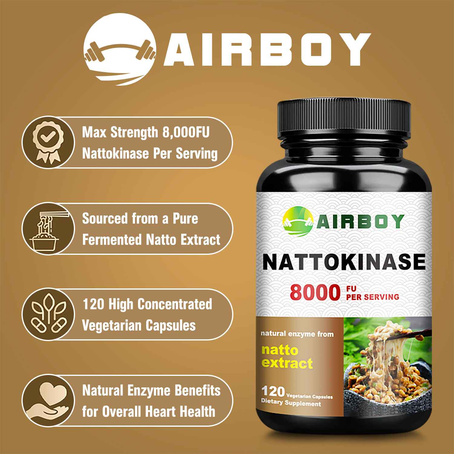 Nattokinase 8000FU – Heart Health Supplement, Circulatory Health, Non-GMO