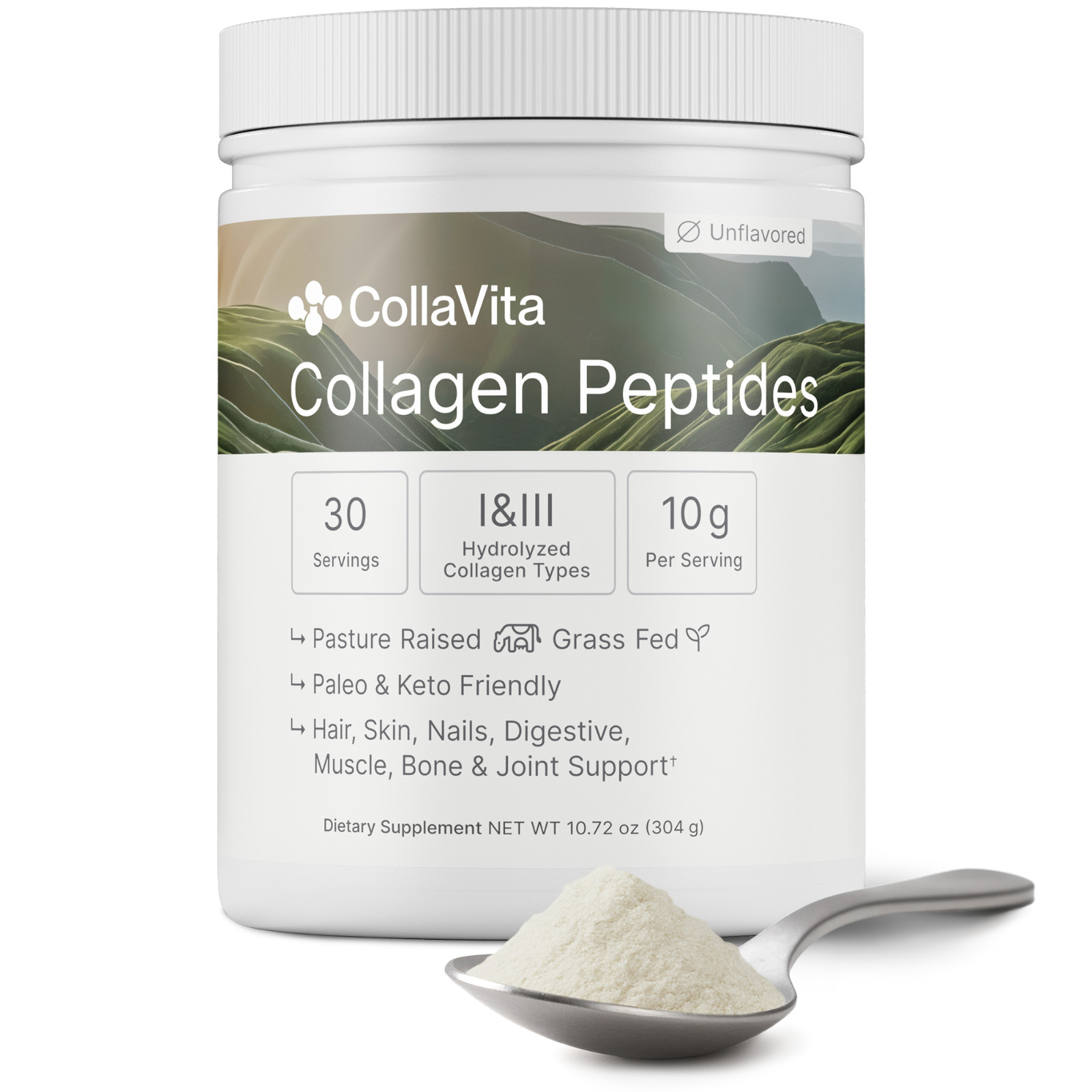 Grass-Fed Collagen Peptides Powder Hydrolyzed Type I III Hair Skin Joint 10oz