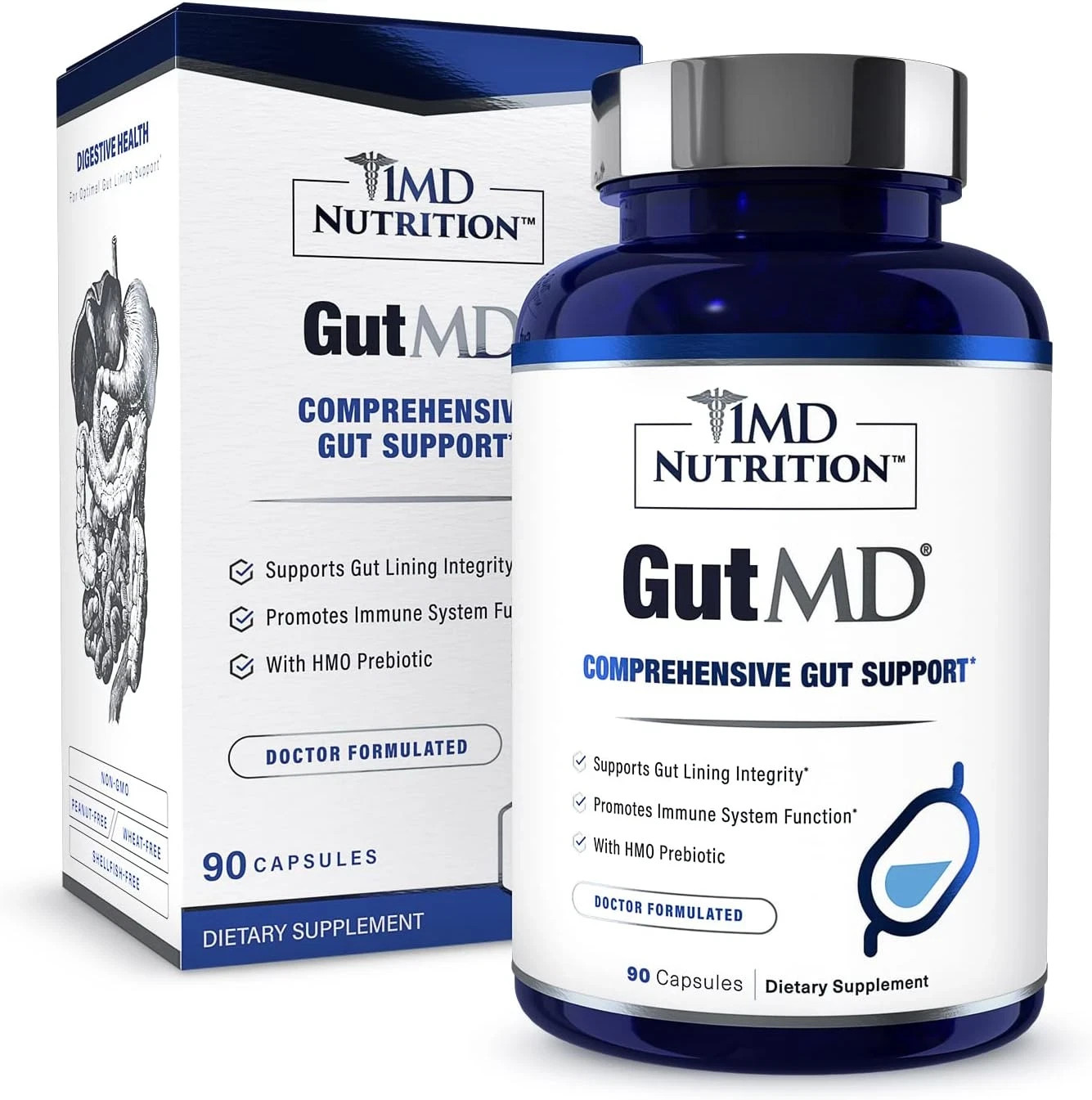 1MD Nutrition GutMD – L-Glutamine Capsules w/Prebiotic for Gut Health – L Glutam