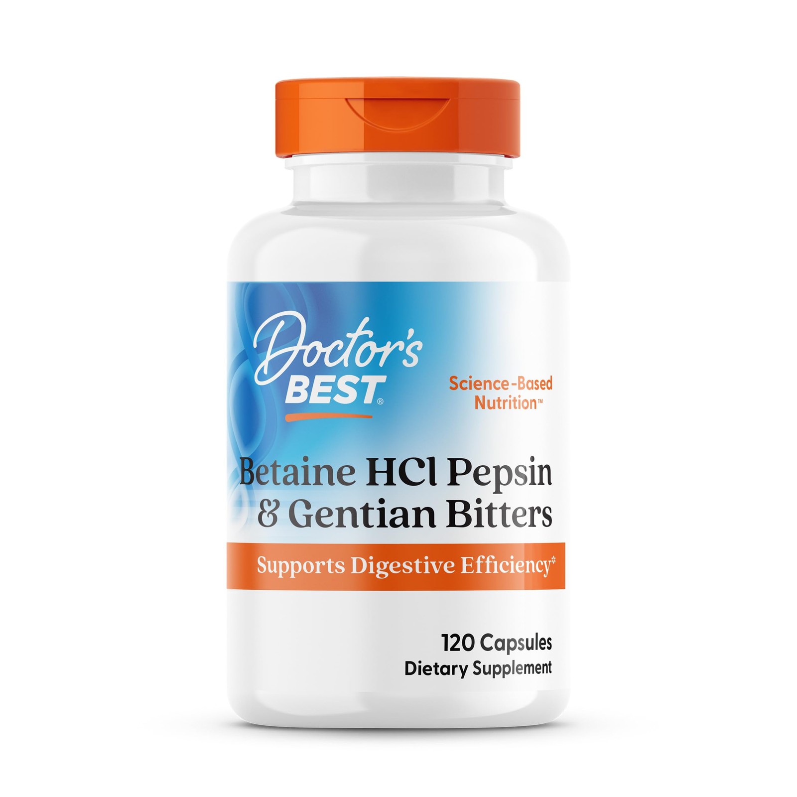 Doctor’s Best Betaine HCI Pepsin & Gentian 120 Count (Pack of 1), White