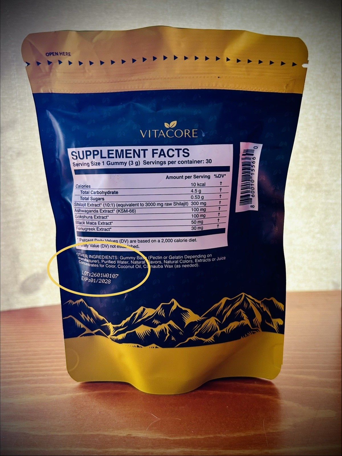 Vitacore Himalayan Natural Shilajit Gummies 3000mg Ashwagandha Gokshura 30 Count
