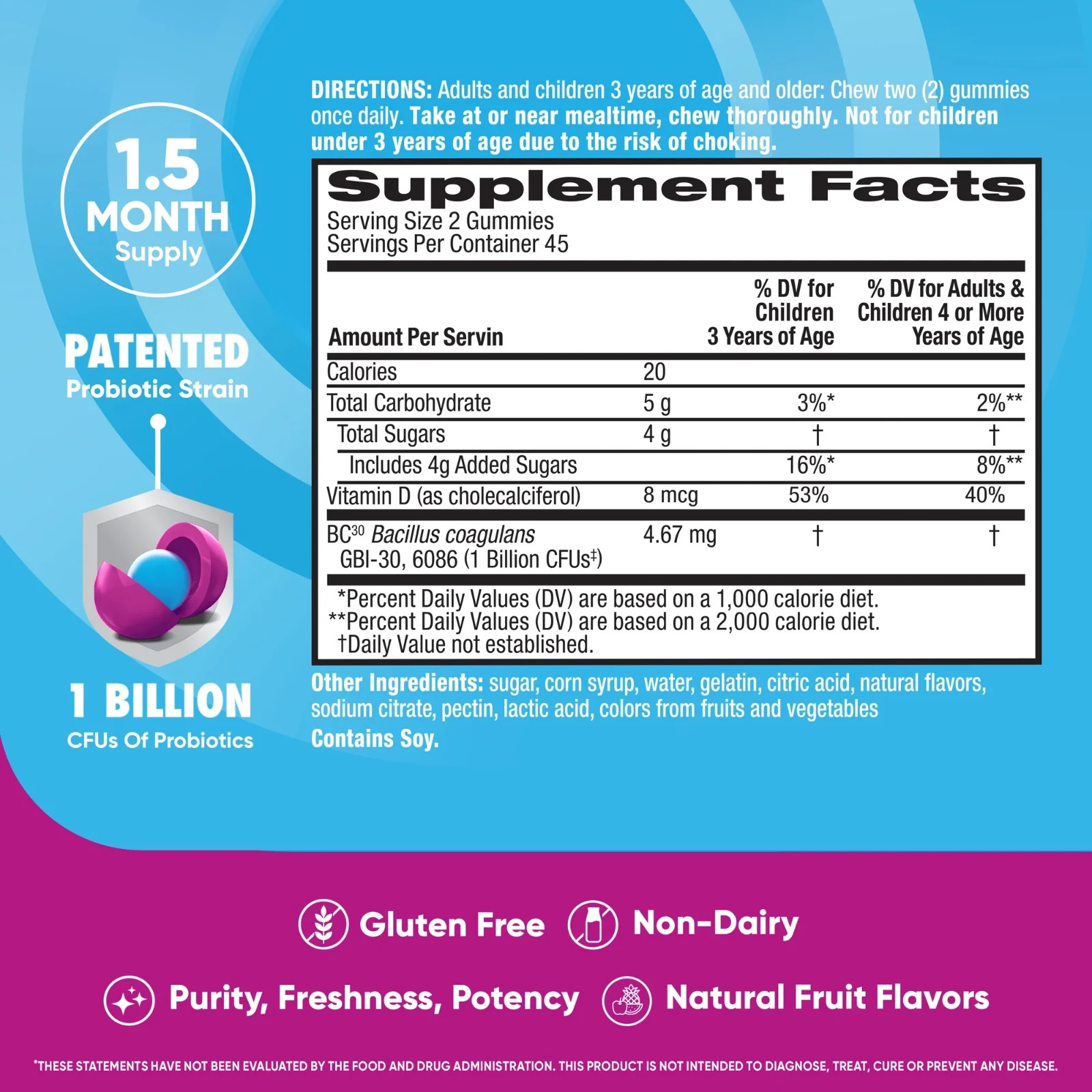 Pack of 2 Digestive Advantage Daily Probiotics 3 in 1 90 Gummies Exp 9/2026