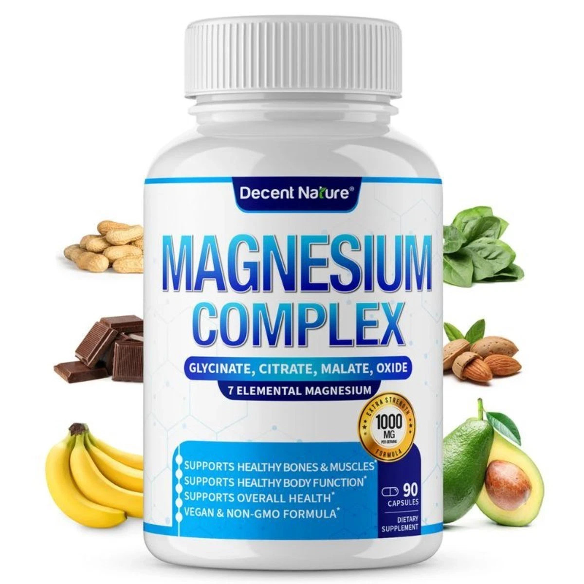 3PCS Magnesium Complex 1000mg Made with 7 Elemental Magnesium 90 Capsules