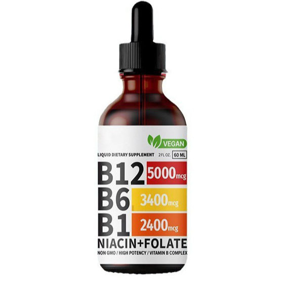 2-Bottles Vitamin B12 and B6 Liquid Drops B12 Complex – Vitamin B B1 Sublingual