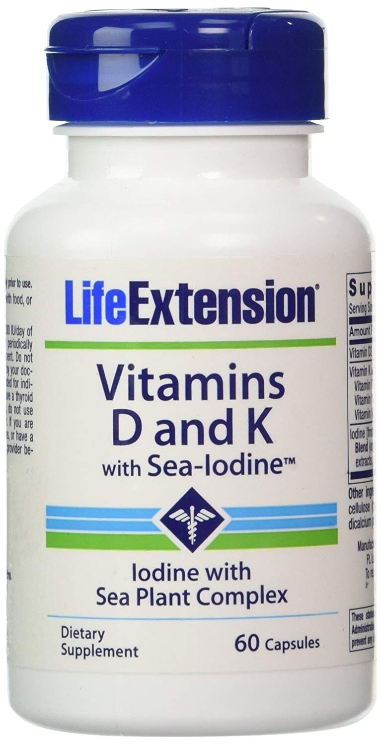 2 x Life Extension Vitamins D and K Sea-Iodine Tyriod 5000 IU 60ct – 03-2026 NEW