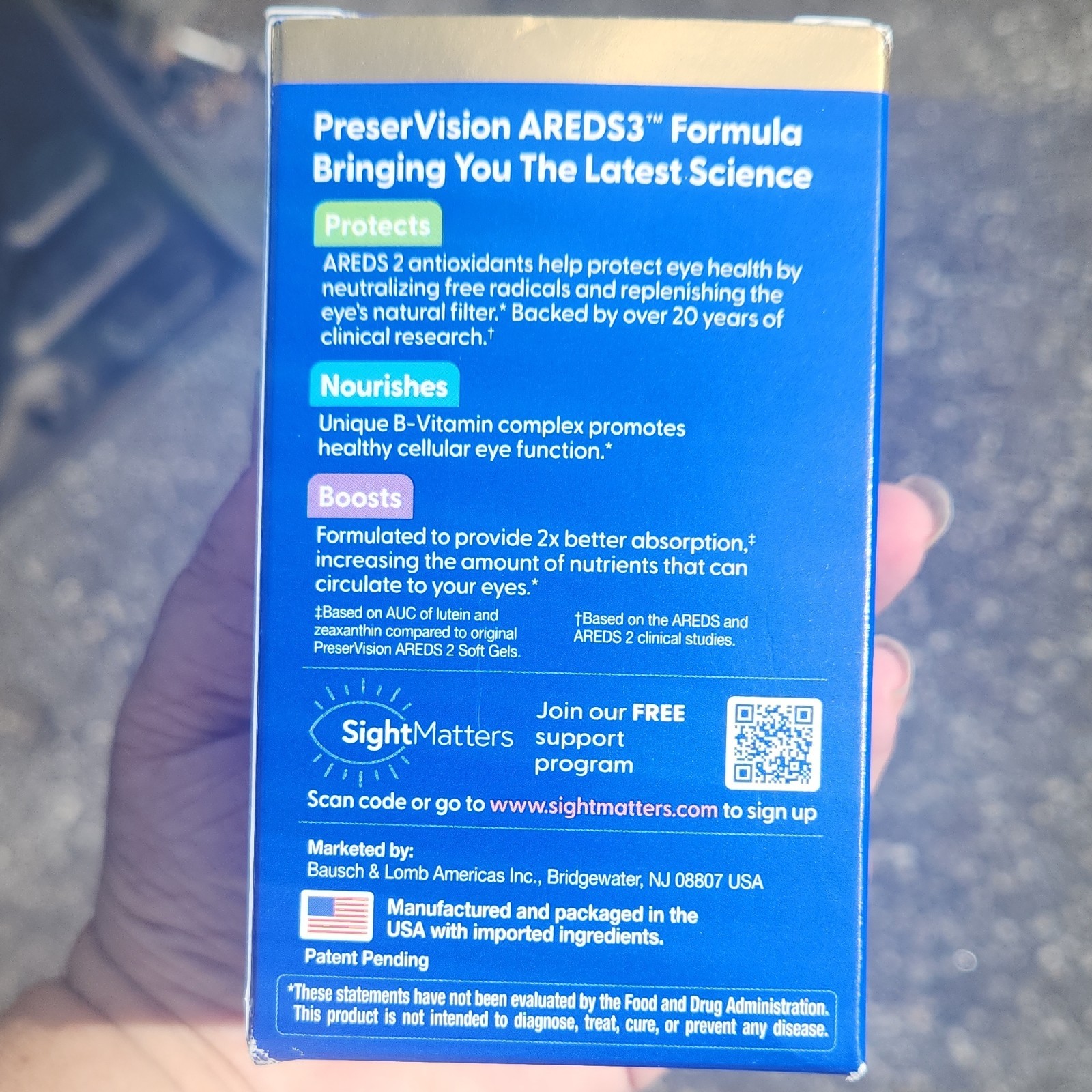 Bausch + Lomb PreserVision AREDS 3 Eye Health Vitamin & Mineral 120 Softgels