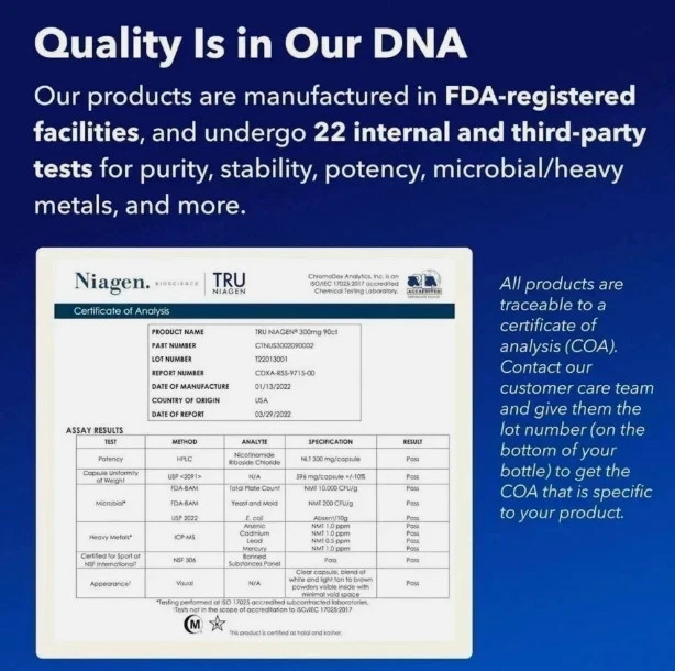 TRU NIAGEN Patented NAD Supplement for Brain Function,Anti Aging&Cell Regenerati
