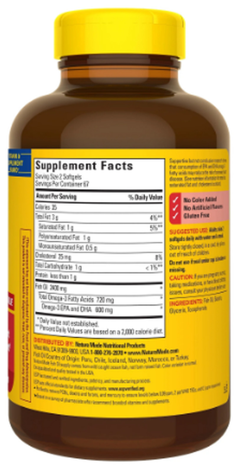 Nature Made Fish Oil 2400mg Per Serving Softgels Omega 3 Fish Oil 134 Count