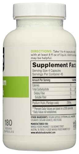 Psyllium Husk Supplement Capsules 500 Mg 180 Count Plant Fiber Digestion